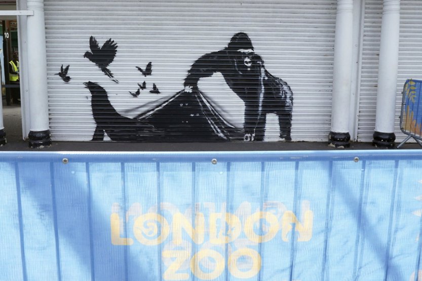 Banksy vytvořil deváté dílo s motivem zvířat, je u vchodu do londýnské zoo