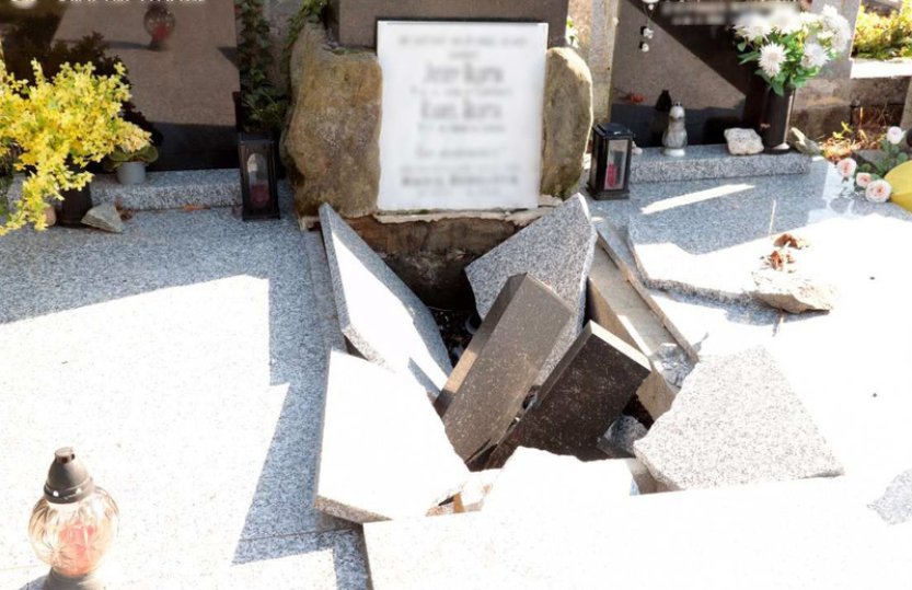 Vandal na hřbitově v Olomouci způsobil škodu za 400.000 Kč, poničil 50 hrobů