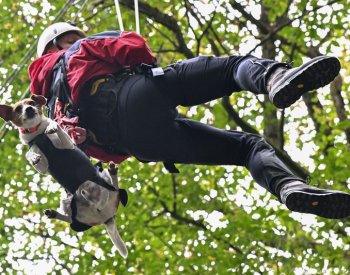 Strážníci s kynology cvičili ve skalách na Blanensku záchranu člověka