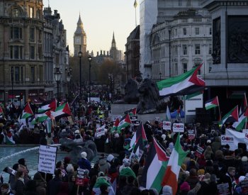 Desetitisíce lidí žádaly na propalestinském pochodu v Londýně trvalé příměří